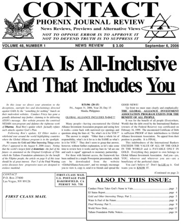 VOLUME 48, NUMBER 1 NEWS REVIEW 3.00 September 6, 2006 GAIA Is All .