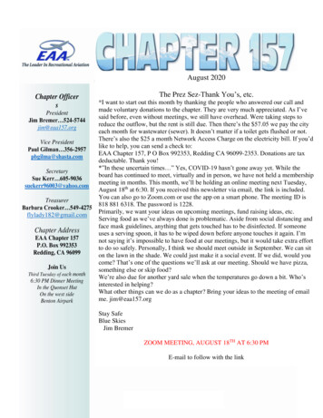 August 2020 Chapter Officer The Prez Sez-Thank You's, Etc . - EAA 157