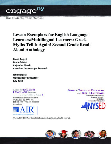 Lesson Exemplars For English Language Learners/Multilingual Language .