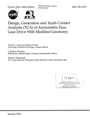 Design, Generation And Tooth Contact Analysis (TCA) Of . - NASA