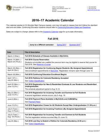 2016-17 Academic Calendar - University Of Colorado Boulder