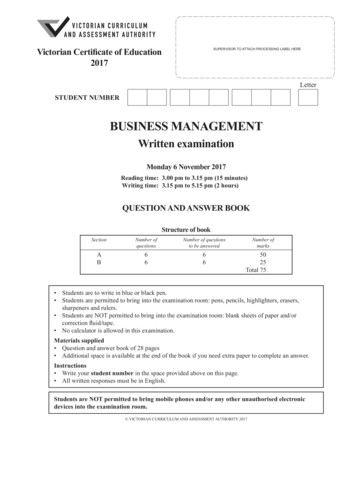 2017 Business Management Written Examination