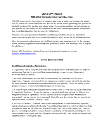 CSUSB MPA Program 2018-2019 Comprehensive Exam Questions