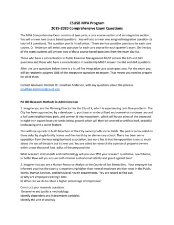 CSUSB MPA Program 2019-2020 Comprehensive Exam Questions