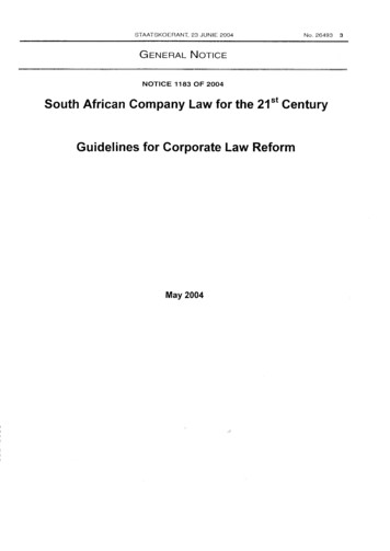 South African Company Law For The 21st Century: Guidelines For . - Gov
