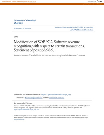 Modification Of SOP 97-2, Software Revenue Recognition, With Respect To .