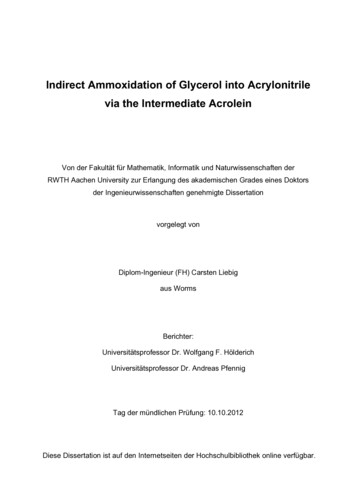Indirect Ammoxidation Of Glycerol Into Acrylonitrile Via The . - CORE