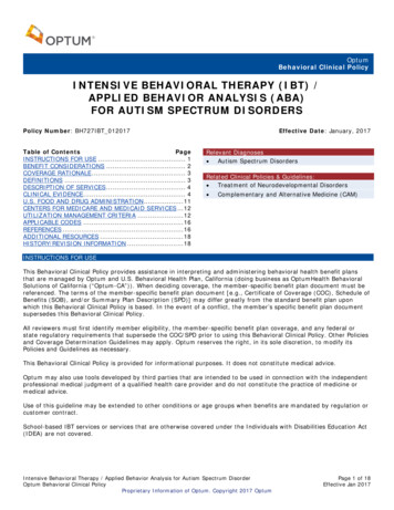 Intensive Behavioral Therapy (Ibt) / Applied Behavior Analysis (Aba .