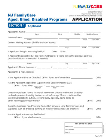 NJ FamilyCare Aged, Blind, Disabled Programs APPLICATION