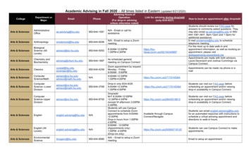 Academic Advising In Fall 2020 - All Times Listed In Eastern (updated 8 .