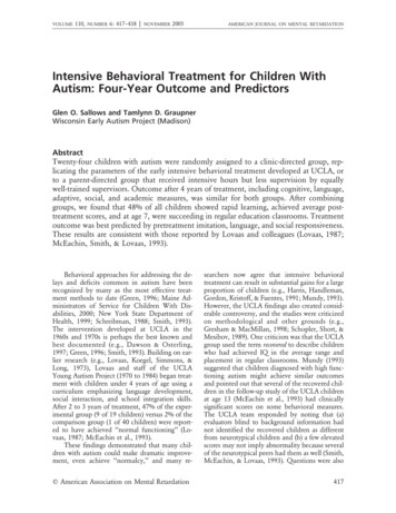 Intensive Behavioral Treatment For Children With Autism: Four-Year .