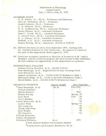 Department Of Physiology Annual Report July 1, 1969 To June 30, 1970 .