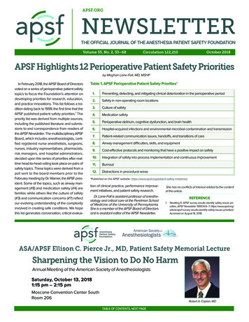 NEWSLETTER - Anesthesia Patient Safety Foundation