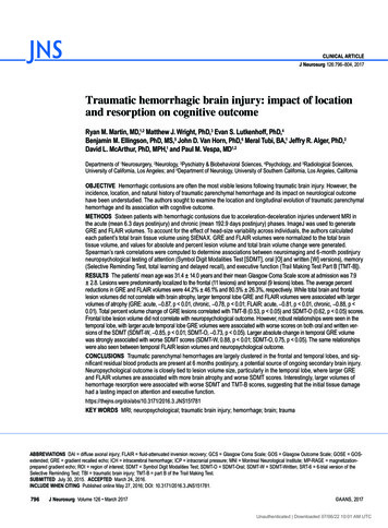 Traumatic Hemorrhagic Brain Injury: Impact Of Location And . - Jns