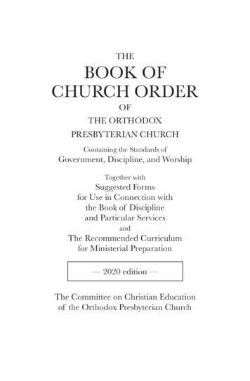 THE BOOK OF CHURCH ORDER - Orthodox Presbyterian Church