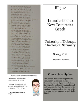 Introduction To New Testament Greek