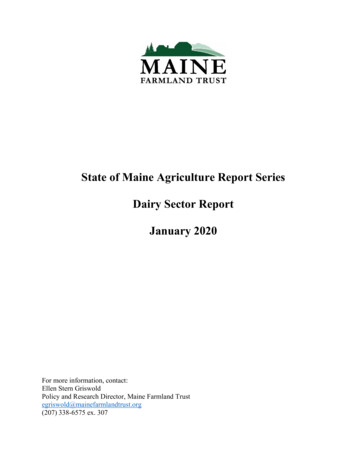 State Of Maine Agriculture Report Series Dairy Sector Report January 2020