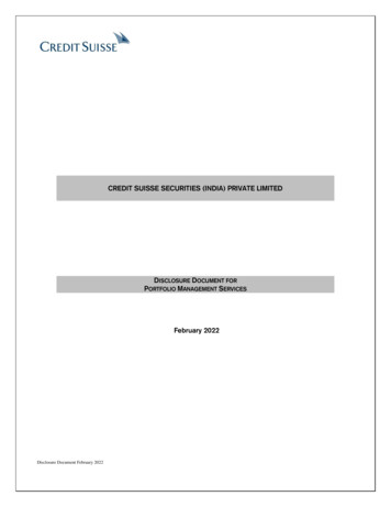Disclosure Document For Portfolio Management Schemes