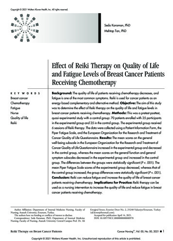 Effect Of Reiki Therapy On Quality Of Life .