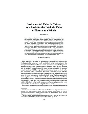 Instrumental Value In Nature As A Basis For The Intrinsic Value Of .