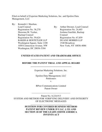 Filed On Behalf Of Experian Marketing Solutions, Inc. And Epsilon Data .