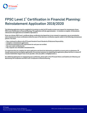 FPSC Level 1 Certification In Financial Planning: Reinstatement .