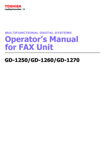 MULTIFUNCTIONAL DIGITAL SYSTEMS Operator's Manual For FAX Unit