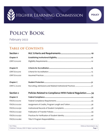 HLC Policy Book, February 2022 - Higher Learning Commission