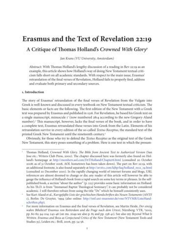 Erasmus And The Text Of Revelation 22:19 - Reltech 