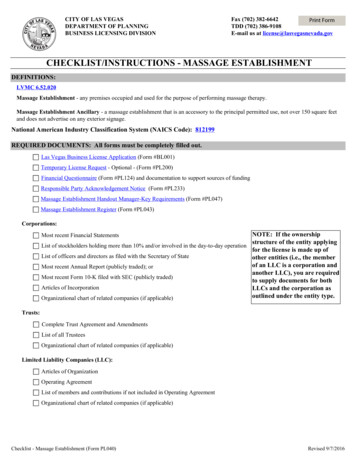Checklist/Instructions - Massage Establishment