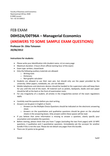 Managerial Economics (ANSWERS TO SOME SAMPLE EXAM QUESTIONS) - Wina