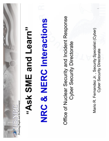 And I SME NERC NRC - Nuclear Regulatory Commission