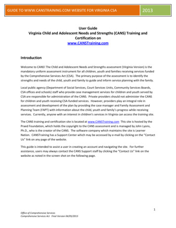 User Guide Virginia Child And Adolescent Needs And Strengths (CANS .