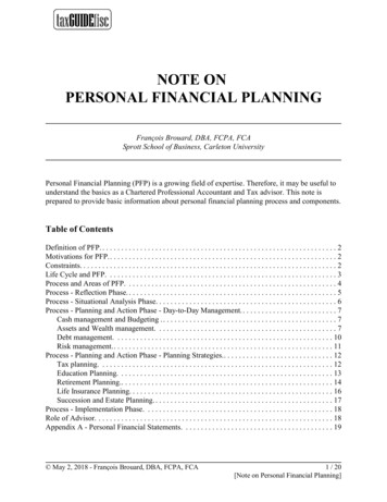 NOTE ON PERSONAL FINANCIAL PLANNING - Carleton University