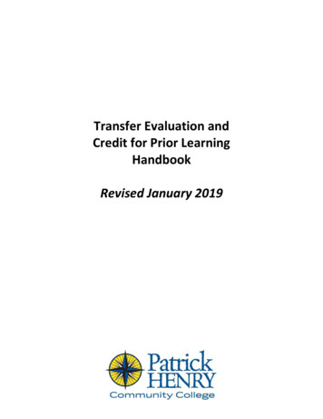 Transfer Evaluation And Credit For Prior Learning Handbook
