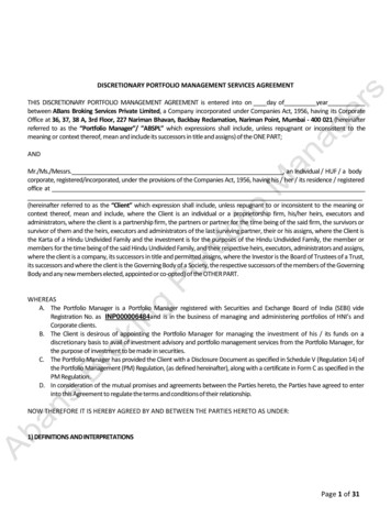 Discretionary Portfolio Management Services Agreement