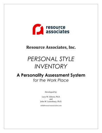PERSONAL STYLE INVENTORY - Resource Associates, Inc.