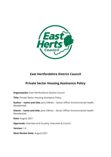East Hertfordshire District Council Private Sector Housing Assistance .