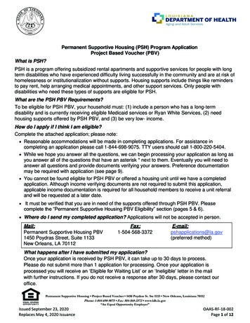 Permanent Supportive Housing (PSH) Program Application Project Based .