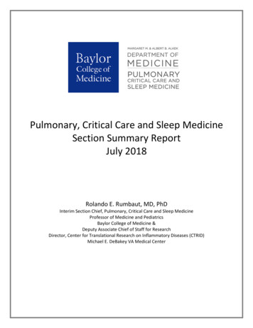 Pulmonary, Critical Care And Sleep Medicine Section Summary . - BCM