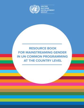 Resource Book For Mainstreaming Gender In Un Common Programming At The .