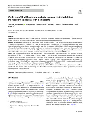 Whole-brain 3D MR Fingerprinting Brain Imaging: Clinical Validation And .