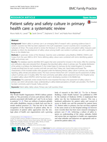 Patient Safety And Safety Culture In Primary Health Care: A Systematic .