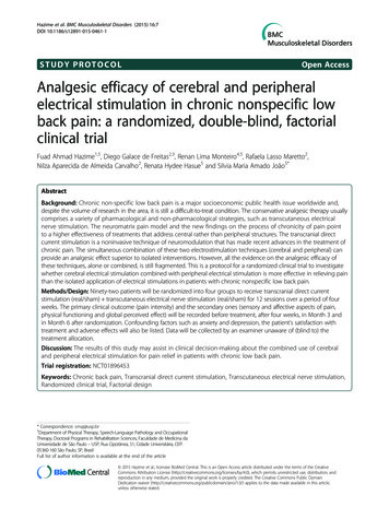 Analgesic Efficacy Of Cerebral And Peripheral . - BioMed Central