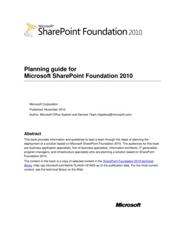 Planning Guide For Microsoft SharePoint Foundation 2010 - SimplePortals