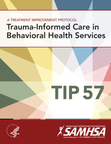 TIP 57 Trauma-Informed Care In Behavioral Health Services
