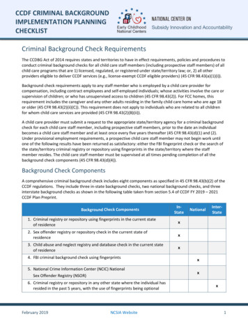 CCDF Criminal Background Implementation Planning Checklist