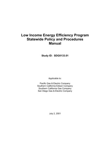 Low Income Energy Efficiency Program Statewide Policy And Procedures Manual