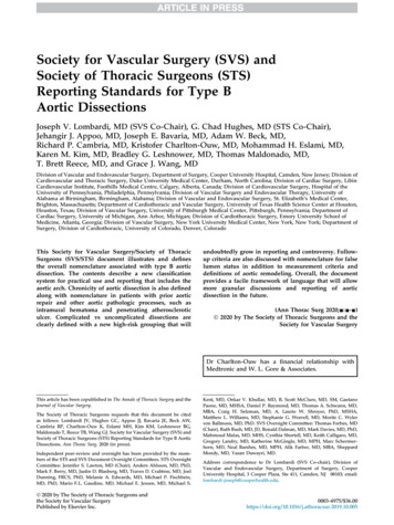 Society For Vascular Surgery (SVS) And Society Of Thoracic . - STS
