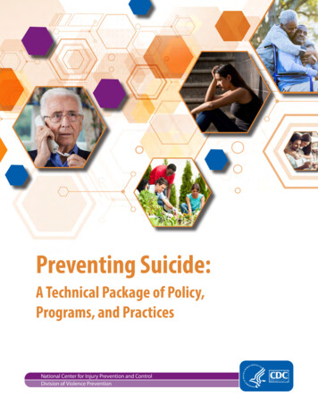 Preventing Suicide: A Technical Package Of Policy, Programs, And Practices